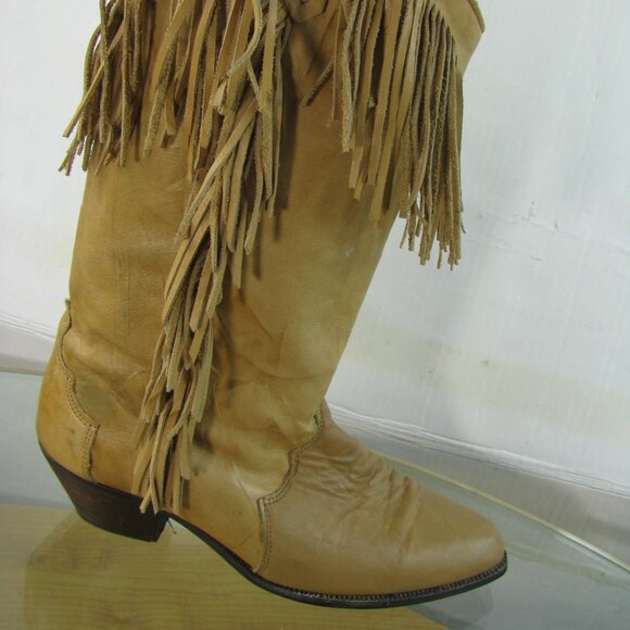 Dingo Women's Vintage Western Boots Tan Brown Fringe Leather Size 7.5 M - Picture 5 of 9